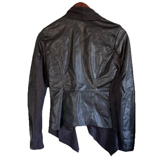 BLANKNYC Private Practice Mixed Media Black Drape Front Asymmetrical Jacket Sz S - Picture 4 of 13